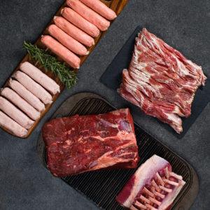 cabernet foods meat pack, sausgages, lamb rack, streaky bacon, rib eye
